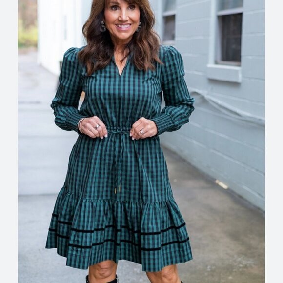NWOT Draper James RSVP Long Sleeve Tiered Green & Black Plaid Dress Size - XXL - Picture 3 of 16